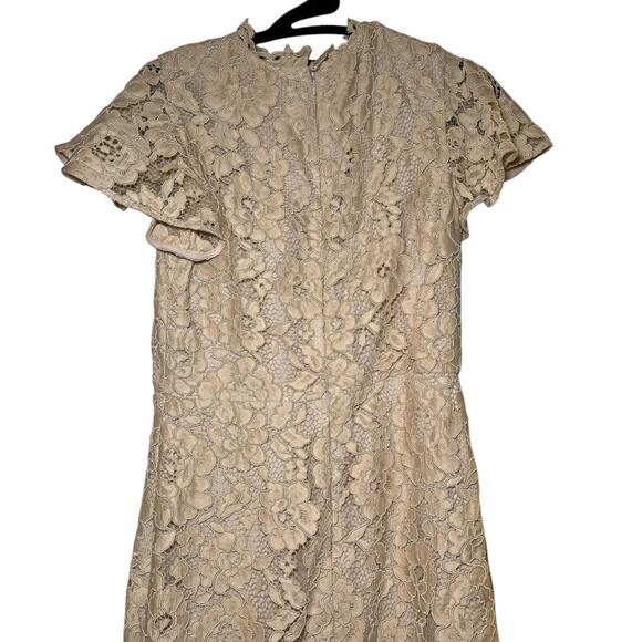 Soshanna Midnight Ruffled Sleeve High Low Lace Maxi Dress Tan Ivory Size 4 - Picture 6 of 7